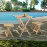 Conjunto Mesa Dobrável E 2 Banquetas Bege - Imagem 4