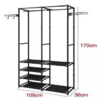 Arara Guarda Roupas Dobravel Cabideiro 6 Prateleiras Armario Sapateira Closet Organizador Portatil Ganchos Vintage Multi - Imagem 3