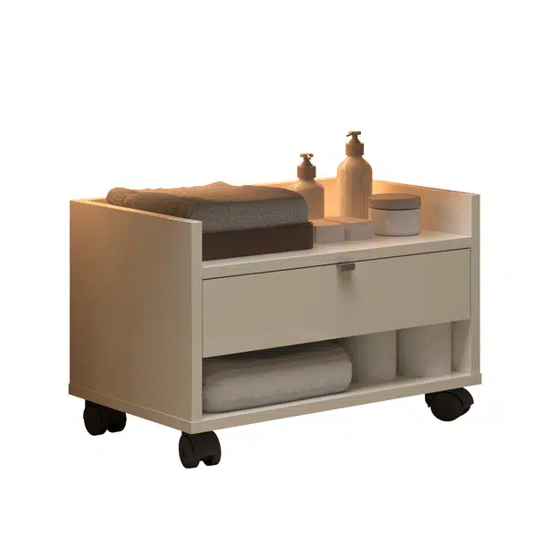 Armário Para Banheiro Prisma Com Uma Gaveta Nicho E Rodízios - Jm3 Off White Armário Para Banheiro Prisma Com Uma Gaveta Nicho E Rodízios - Jm3 Off White - Imagem 1