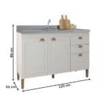 Balcão De Cozinha Para Pia Viena 3 Portas 2 Gavetas Off White Fosco - Atualle Móveis - Imagem 3