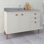 Balcão De Cozinha Para Pia Viena 3 Portas 2 Gavetas Off White Fosco - Atualle Móveis - Imagem 4