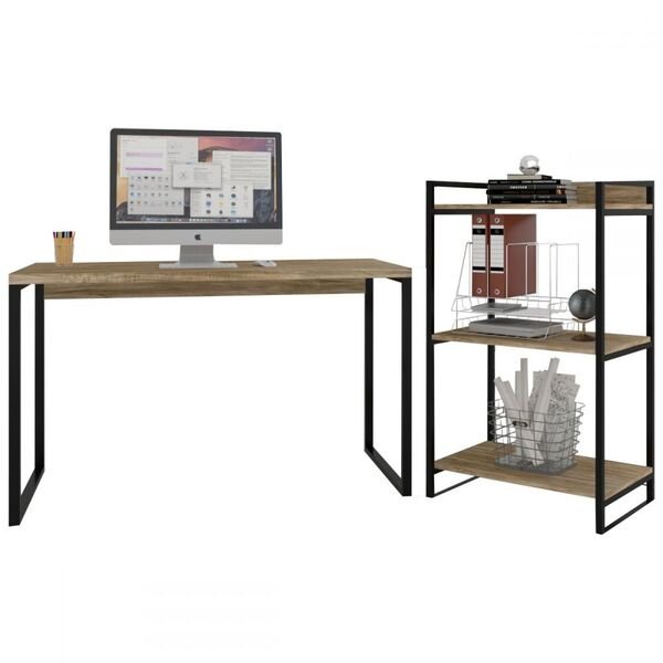 Escritório Completo Appear Mesa E Estante Marrompreto - Pnr Móveis Escritório Completo Appear Mesa E Estante Marrompreto - Pnr Móveis - Imagem 1