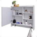 Espelheira Genova Armário Suspenso Gancho Prateleira Organizadora Armarinho Banheiro Branco - Lojas Rpm - Imagem 2