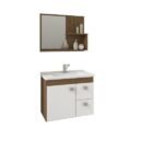 Gabinete Suspenso Com Cuba E Espelheira Isa Amêndoa/branco