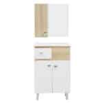 Kit Gabinete para Banheiro com Cuba e Espelho 56cm Branco e Carvalho Pop Sensea