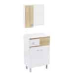 Kit Gabinete para Banheiro com Cuba e Espelho 56cm Branco e Carvalho Pop Sensea - Imagem 3