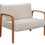 Namoradeira Anita Sofá 2 Lugares Moderna Braço Madeira Linho Bege 140