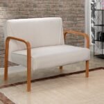 Namoradeira Anita Sofá 2 Lugares Moderna Braço Madeira Linho Bege 140 - Imagem 3