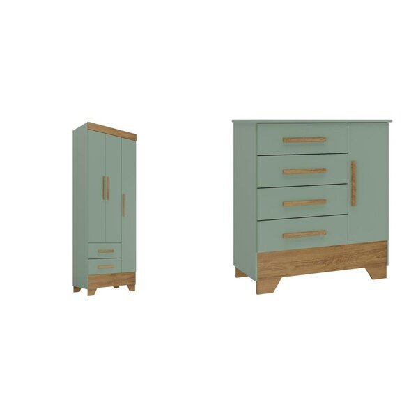 Quarto Infantil Completo Guarda Roupa 3 Portas 2 Gavetas Com Cômoda Selene Espresso Móveis Verde Fosconature Quarto Infantil Completo Guarda Roupa 3 Portas 2 Gavetas Com Cômoda Selene Espresso Móveis Verde Fosconature - Imagem 1