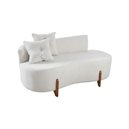 Sofá Orgânico 2 Lugares C/2 Almofadas Curvo Sala Recepção Luna Boucle Pés De Madeira - Montanaris Decor - Boucle Branco